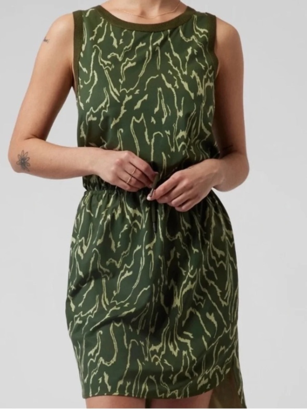 🔥BOGO Athleta Olive Green Patterned Sleeveless Midi Dress - Picture 5 of 5